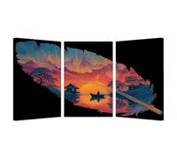 AMXBZC 3 Piece Landscapes Wall Art Prints Abstract tree landscape Mountain Themed Wall Decor,for Home Art Prints and Botanical Decor for Bedroom(Purple 39)-20x30cmx3 Framed