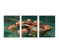 AMXBZC 3 Piece Landscapes Wall Art Prints Guitar flowers in water Mountain Themed Wall Decor,for Home Art Prints and Botanical Decor for Bedroom(Pink 30)-20x30cmx3 Unframed