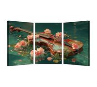 AMXBZC 3 Piece Landscapes Wall Art Prints Guitar flowers in water Mountain Themed Wall Decor,for Home Art Prints and Botanical Decor for Bedroom(Pink 30)-20x30cmx3 Framed