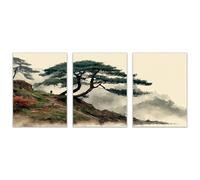 AMXBZC 3 Piece Landscapes Wall Art Prints Ink landscape painting Mountain Themed Wall Decor,for Home Art Prints and Botanical Decor for Bedroom(Green 3)-40x60cmx3 Unframed