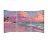 AMXBZC 3 Piece Modern Landscapes Pieces Wall Art Canvas Prints Beautiful beach scenery Pictures Posters Painting -Office -Home Gym- Wall Classroom Decor(Pink 19)-20x30cmx3 Framed