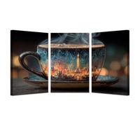 AMXBZC 3 Piece Modern Landscapes Pieces Wall Art Canvas Prints City in a cup Landscape Pictures Posters Painting -Office -Home Gym- Wall Classroom Decor(Yellow 64)-60x80cmx3 Framed