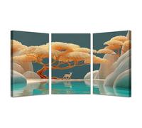 AMXBZC 3 Piece Modern Landscapes Pieces Wall Art Canvas Prints Golden Tree Elk Pictures Posters Painting -Office -Home Gym- Wall Classroom Decor(Gold 1)-50x70cmx3 Framed
