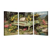 AMXBZC 3 Piece Modern Landscapes Pieces Wall Art Canvas Prints Retro Music Fruit Pictures Posters Painting -Office -Home Gym- Wall Classroom Decor(Green 28)-50x70cmx3 Framed