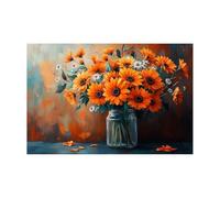 AMXBZC Abstract Green Botanical Wall Art Print Wildflowers In A Vase Natural Plant Leaves Home Decor, Living Room Bedroom HomeInterior Decor Posters(Orange 52)-60x90cm Unframed