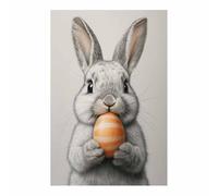 AMXBZC Animals Canvas Wall Art Picture Cute Rabbit Drawing Modern Artwork -Small Pop Art Wall Decor Pictures Painting -for Bathroom Bedroom(Grey)-60x90cm Unframed