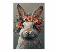 AMXBZC Animals Canvas Wall Art Picture Cute Rabbit Flowers Modern Artwork -Small Pop Art Wall Decor Pictures Painting -for Bathroom Bedroom(Brown)-40x60cm Unframed