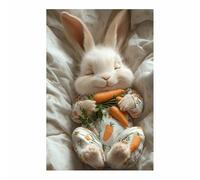 AMXBZC Animals Canvas Wall Art Picture Cute Vintage Rabbit Modern Artwork -Small Pop Art Wall Decor Pictures Painting -for Bathroom Bedroom(white)-50x70cm Unframed