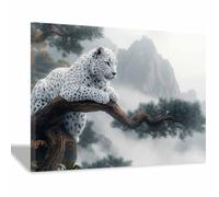 AMXBZC Animals Canvas Wall Art Picture Forest Mountain Leopard Modern Artwork -Small Pop Art Wall Decor Pictures Painting -for Bathroom Bedroom(white)-20x30cm Framed