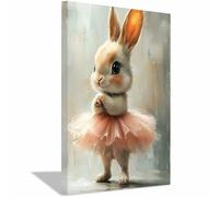 AMXBZC Animals Canvas Wall Art Picture Fun Rabbit Dancing Modern Artwork -Small Pop Art Wall Decor Pictures Painting -for Bathroom Bedroom(Brown)-50x70cm Framed
