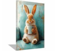 AMXBZC Animals Canvas Wall Art Picture Fun Sofa Rabbit Poster Modern Artwork -Small Pop Art Wall Decor Pictures Painting -for Bathroom Bedroom(Brown)-80x120cm Framed