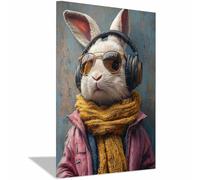 AMXBZC Animals Canvas Wall Art Picture Graffiti Music Rabbit Modern Artwork -Small Pop Art Wall Decor Pictures Painting -for Bathroom Bedroom(white)-20x30cm Framed