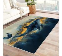 AMXBZC Area Rug Machine Washable Abstract Ocean Dolphin Rug Large Living Room Non Slip Carpet - Indoor Bedroom Throw Rugs - for Office Kitchen Bathroom Dining Room(blue)-120x180cm