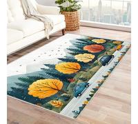 AMXBZC Area Rugs for Bedroom Living Room Cartoon colorful tree city Washable Abstract Large Soft Indoor - Modern Low Pile Carpet for Bedroom Room Farmhouse Home Office(Yellow 5)-90x150cm