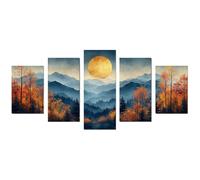 AMXBZC Blue 5 Piece Green Forest Wall Art landscape Picture, Simple Forest Scenery Modern Prints Artwork -for Living Room Bedroom Farmhouse Posters Pictures-100x200cm Unframed
