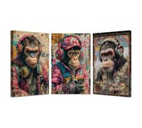 AMXBZC Canvas Wall Art Graffiti, Three Wise Monkeys Picture Wall Decor Gifts Poster Artwork Creative Funny Prints for Home Wall Decor Modern Artwork - 60x80cmx3 Framed