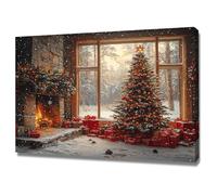 AMXBZC Christmas Posters Wall Art Christmas Tree Gift Stove Large Aesthetic Xmas Posters, Gallery Wall Prints,for Holiday,Bedroom Bathroom, Living Room(red)-30x40cm Framed