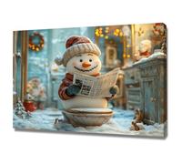 AMXBZC Christmas Wall Art Prints Bathroom Cute Snowman Large Aesthetic Xmas Posters Room Decor ,for Bedroom Living Room Gallery Bathroom Wall Decor(orange)-30x40cm Framed