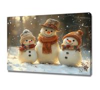 AMXBZC Christmas Wall Art Prints Cute Snowman Family Large Aesthetic Xmas Posters Room Decor ,for Bedroom Living Room Gallery Bathroom Wall Decor(white)-50x70cm Framed