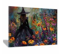 AMXBZC Dark Academia Wall Art Vintage Forest Witch Mural Halloween Posters,Victorian Witch Picture Print, for Halloween Gallery,Home Living Room Bedroom Decor(Purple)-30x40cm Framed
