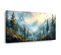 AMXBZC Forest Landscape Canvas Abstract Wall Art Forest Mountain Tree Scenery Home Paintings & Prints Artwork- Modern Decorations for Bedroom Office Kitchen(Green)-50x100cm Framed