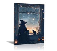 AMXBZC Halloween Canvas Wall Art Beautiful Witch Mural Forest Poster, Funny Dark Ghost Print Decorations, Dark Academia Halloween Wall Decor(Orange)-20x30cm Framed