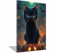 AMXBZC Halloween Gothic Wall Art Cute Animal Pumpkins Decor Aesthetic Prints,Spooky Goth Room Decor,Creepy Artwork Prints Scary Picture(Black 35)-50x70cm Framed