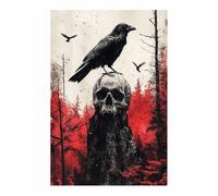 AMXBZC Halloween Gothic Wall Art Forest Skeleton Crow Witch Picture Print, Creepy Spooky Dark Academia Wall Decor,for Kitchen, Bedroom, Home or Party(Red 92)-60x90cm Unframed