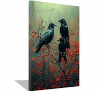 AMXBZC Halloween Gothic Wall Art Retro Weird Crow Flowers Witch Picture Print, Creepy Spooky Dark Academia Wall Decor,for Kitchen, Bedroom, Home or Party(Black 74)-50x70cm Framed