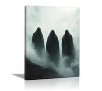 AMXBZC Halloween Gothic Wall Art Three Devil In The Forest Witch Picture Print, Creepy Spooky Dark Academia Wall Decor，for Kitchen, Bedroom, Home or Party(Gray)-40x60cm Framed
