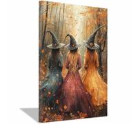 AMXBZC Halloween Gothic Wall Art Three Witches In The Forest Witch Picture Print, Creepy Spooky Dark Academia Wall Decor,for Kitchen, Bedroom, Home or Party(Orange 20)-20x30cm Framed