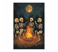 AMXBZC Halloween Wall Art Cute Skull In The Forest Goth Canvas Prints, Witch Posters Halloween Wall Decor Indoor, Mansion for Bedroom Bathroom Office or Gift(Yellow 91)-50x70cm Unframed