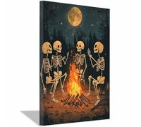 AMXBZC Halloween Wall Art Cute Skull In The Forest Goth Canvas Prints, Witch Posters Halloween Wall Decor Indoor, Mansion for Bedroom Bathroom Office or Gift(Yellow 91)-80x120cm Framed