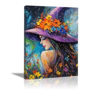 AMXBZC Halloween Wall Art Dark Academia Decor Beautiful Graffiti Witch Mural Gothic Prints,Dark Moody Decor Aesthetic Pictures, for Home Bedroom Hallway Dormitory(Purple)-40x60cm Unframed