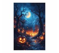 AMXBZC Halloween Wall Art Scary Weird Pumpkin Goth Canvas Prints, Witch Posters Halloween Wall Decor Indoor, Mansion for Bedroom Bathroom Office or Gift(Blue 28)-30x40cm Unframed