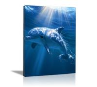 AMXBZC landscape Wall Art Picture Dolphin Blue Ocean poster Modern Prints Artwork -for Living Room Bedroom Farmhouse Posters Pictures(Blue)-20x30cm Framed