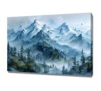 AMXBZC Living Room Forest Canvas Wall Art Abstract Mountain Scenery Large Nature Pictures Contemporary Picture, Modern Landscape for Kitchen Office Home Decoration(blue)-80x120cm Framed