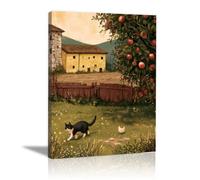 AMXBZC Living Room Forest Canvas Wall Art Retro Tree Animal Fruit Large Nature Pictures Contemporary Picture, Modern Landscape for Kitchen Office Home Decoration(Yellow)-80x120cm Framed