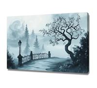 AMXBZC Modern Pieces Wall Art Canvas Prints Abstract Night Forest Scenery Pictures Posters Painting -Office -Home Gym- Wall Classroom Decor(Grey)-80x120cm Framed