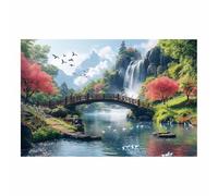 AMXBZC Modern Pieces Wall Art Canvas Prints Lake Bridge Trees Scenery Pictures Posters Painting -Office -Home Gym- Wall Classroom Decor(Red 1)-60x90cm Unframed