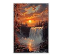 AMXBZC Mountain Wall Art Grand Picture for Living Room, Water Sunshine Waterfall Nature Wall Decor Mountains Canvas Painting Poster Artwork Office Decorations - 30x40cm(12x16in) Unframed