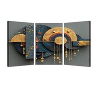 AMXBZC Set of 3 Abstract Wall Art for Living Room Blue Geometric Shapes Canvas Prints Painting - for Kitchen Bedroom - Boy's Room Man Cave Home Decor(Golden)-20x30cmx3 Framed