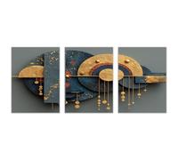 AMXBZC Set of 3 Abstract Wall Art for Living Room Blue Geometric Shapes Canvas Prints Painting - for Kitchen Bedroom - Boy's Room Man Cave Home Decor(Golden)-30x45cmx3 Unframed