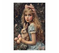 AMXBZC Vintage Animals Wall Art Canvas Print Beautiful Girl Rabbit Modern Artwork -Small Pop Art Wall Decor Pictures Painting -for Bathroom Bedroom(Brown)-80x120cm Unframed