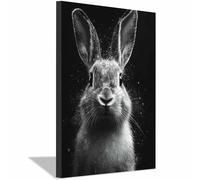 AMXBZC Vintage Animals Wall Art Canvas Print Black White Rabbit Mural Modern Artwork -Small Pop Art Wall Decor Pictures Painting -for Bathroom Bedroom(Grey)-30x40cm Framed