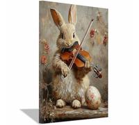 AMXBZC Vintage Animals Wall Art Canvas Print Graffiti Music Rabbit Modern Artwork -Small Pop Art Wall Decor Pictures Painting -for Bathroom Bedroom(Beige)-60x90cm Framed