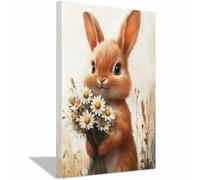 AMXBZC Vintage Animals Wall Art Canvas Print Nature Rabbit Flowers Modern Artwork -Small Pop Art Wall Decor Pictures Painting -for Bathroom Bedroom(Orange)-50x70cm Framed