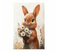 AMXBZC Vintage Animals Wall Art Canvas Print Nature Rabbit Flowers Modern Artwork -Small Pop Art Wall Decor Pictures Painting -for Bathroom Bedroom(Orange)-30x40cm Unframed
