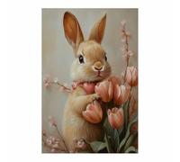 AMXBZC Vintage Animals Wall Art Canvas Print Nature Rabbit Flowers Modern Artwork -Small Pop Art Wall Decor Pictures Painting -for Bathroom Bedroom(Brown)-30x40cm Unframed
