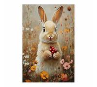 AMXBZC Vintage Animals Wall Art Canvas Print Nature Rabbit Flowers Modern Artwork -Small Pop Art Wall Decor Pictures Painting -for Bathroom Bedroom(Brown)-50x70cm Unframed